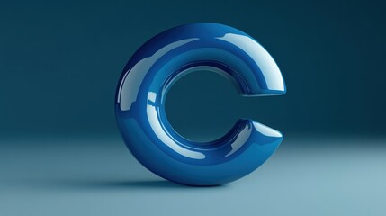 Glossy blue 3D letter C on blue background.