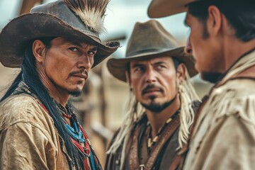 Fototapeta premium Cowboys in intense discussion under the sun