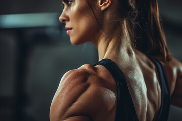 Photo of strong female body at a gym generative AI modern technology