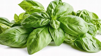 Fototapeta premium Fresh Basil Leaves Isolated in a Pot on White Background