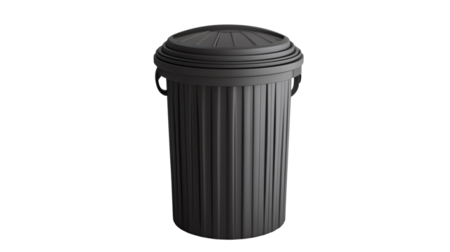 Black trash bin for waste disposal. isolated on transparent background.	