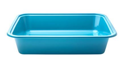 Bright blue plastic food storage container.isolated on transparent background.	