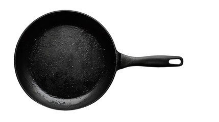 Classic black cast iron frying pan isolated on transparent background.	