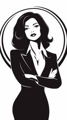 Black and white flat vector illustration of business woman. Office worker. Entrepreneur. Director. Beautiful woman.