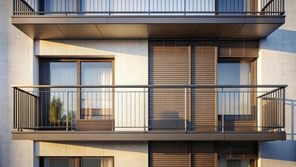 Modern Apartment Building Exterior with Balconies and Venetian Blinds