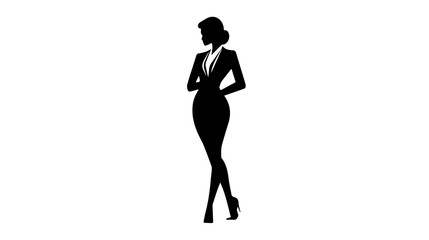 Fototapeta premium Black and white flat vector illustration of business woman. Office worker. Entrepreneur. Director. Beautiful woman.