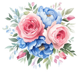 PNG Watercolor of floral bouquet watercolor flowers rose.