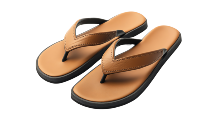 Stylish brown flip-flops for summer lounging. isolated on transparent background.	