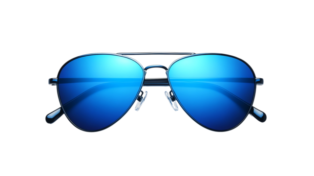 Stylish blue sunglasses for summer vibes. isolated on transparent background.	
