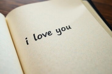 A handwritten inscription, the text "I love you" on a white sheet of paper, in a notebook or diary. A painted heart. A declaration of love. Romantic card for Valentine's Day, Mother's Day.