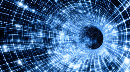 Fototapeta premium A visual representation of space-time waves, with glowing lines of light stretching out across the frame, showing the expansion and contraction of time in a futuristic, empty space 