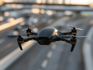 Drone en vol au dessus d'une autoroute