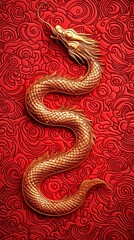 Obraz premium Golden dragon on red background