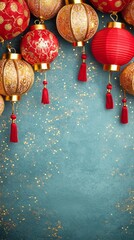 Colorful lanterns on a blue background