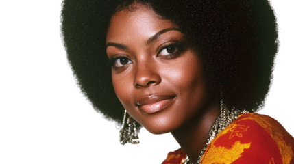 a black woman with afro hair posing for a portrait PNG image, PNG file, Generative art.