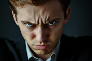 Obraz premium Intense Angry Facial Expression Representing Conflict and Misunderstanding, Generative AI