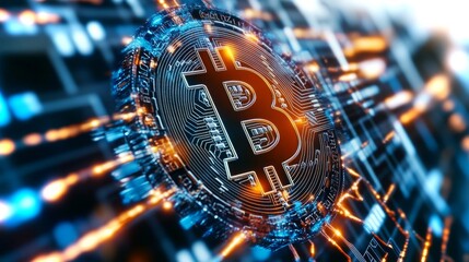 Fototapeta premium Glowing network illustrates the journey of stolen cryptocurrency data through digital channels