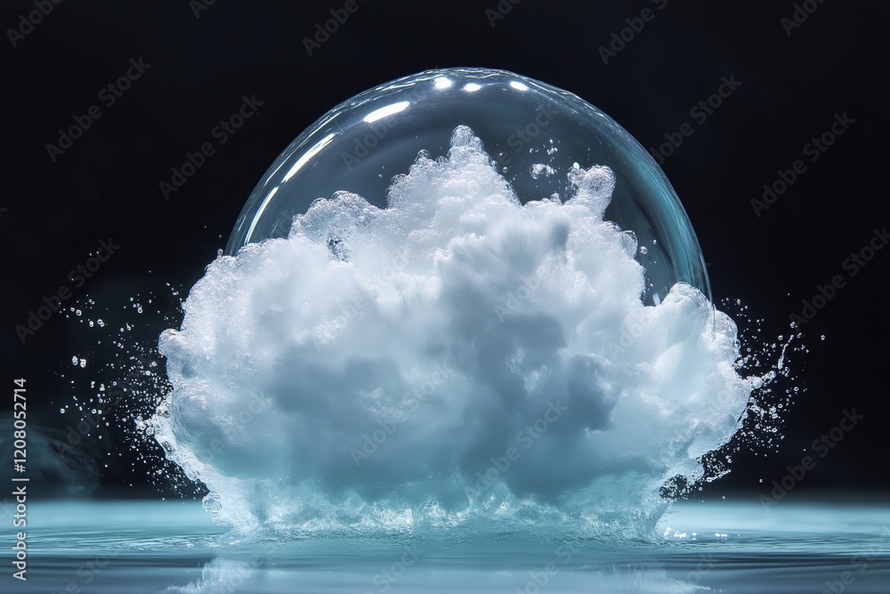Poster a high-resolution capture of a bursting bubble mid-air.