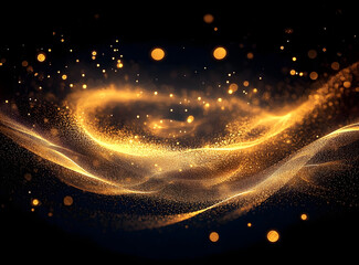 Obraz premium A mesmerizing swirl of golden particles shimmers in the dark, creating a magical, ethereal glow. The depth and texture evoke a sense of wonder.