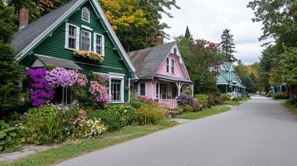 Charming homes along a scenic street usa