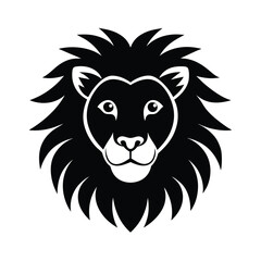 Lion Head Silhouette Vector Art - Black Lion Head Design Illustration
