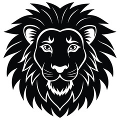 Lion Head Silhouette Vector Art - Black Lion Head Design Illustration