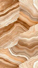 A close-up view of textured, layered stone in warm beige and cream tones, showcasing natural patterns and swirls.