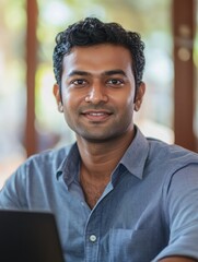 Obraz premium Smiling Man at Computer