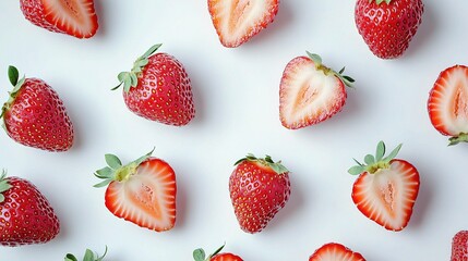 Fresh Whole and Sliced Strawberries on a Light Background