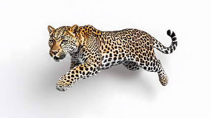 Leopard running at full speed isolated on white background