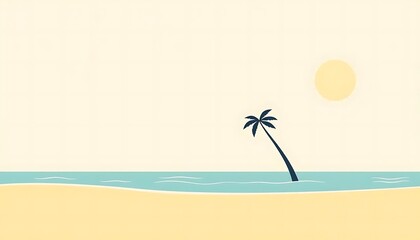 Peaceful Beach Scene with Palm Tree and Sun