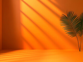 Orange Room 3D Render with Palm Leaves