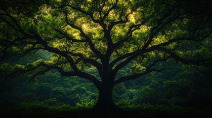 Fototapeta premium Serene Sunlight Filtering Through a Tree in a Forest