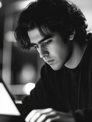 Introspective Teenager Working on Laptop