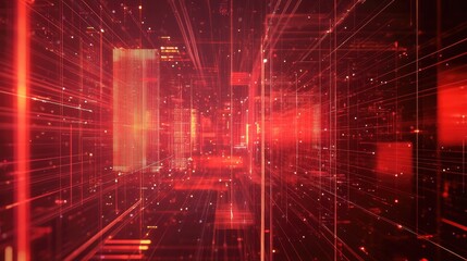 Abstract lines pattern technology on red gradients background