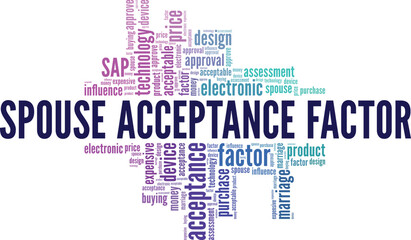 SAP - Spouse Acceptance Factor word cloud conceptual design isolated on white background.