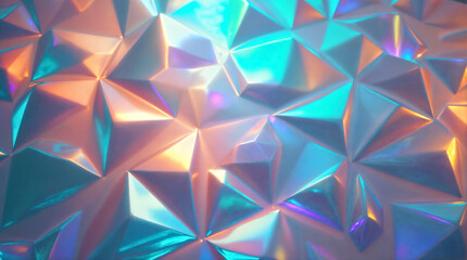 Obraz premium Colorful Iridescent Geometric Pattern with 3D Facets and Light Reflections