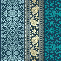 wedding card design, traditional paisley floral pattern , royal India	