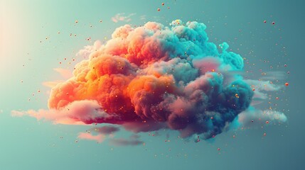A colorful, surreal cloud with vibrant hues and floating particles against a soft background.