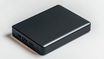 Fototapeta premium Charging power bank usage home office product review minimalist close-up technology insights