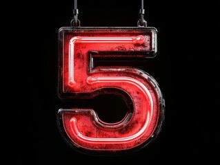 A red neon sign with the number five on it