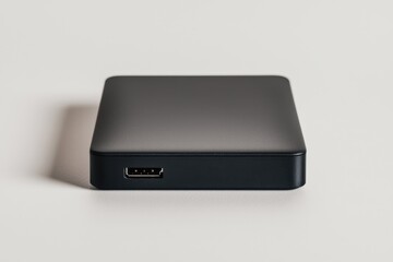 Fototapeta premium Compact external storage device modern workspace technology product minimalist design top view efficient data management