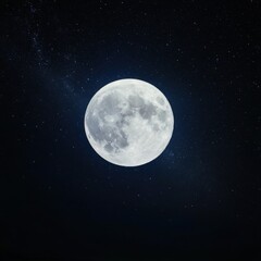 Beautiful Full Moon Illuminating Starry Night Sky Over Earth