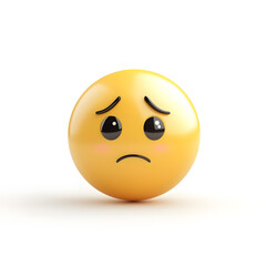 Worried 3d cartoon yellow emoji. Frustrated, distressed, disappointed, sad emoticon mood. Unhappy smiley isolated on white