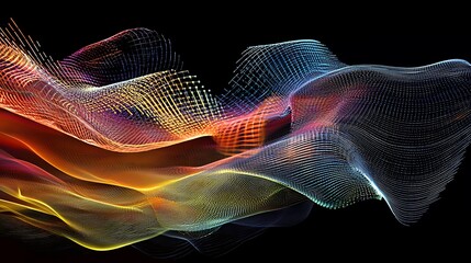 A colorful, abstract wave of light is displayed on a black background