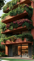 Obraz premium Lush Green Balconies Modern Apartment Building