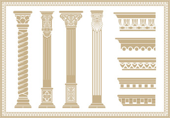 Set of silhouettes classic vintage capitals. Set of patterns in vector graphics
