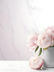 Pink peony flowers bouquet in a vase, abstract floral elegant mock up background 