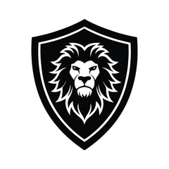 Lion Head Silhouette on Shield Vector Art - Black Lion Head Logo Design