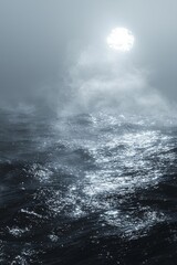 Fototapeta premium Misty ocean waves at dawn serene seascape image capture atmospheric conditions aesthetic view reflection